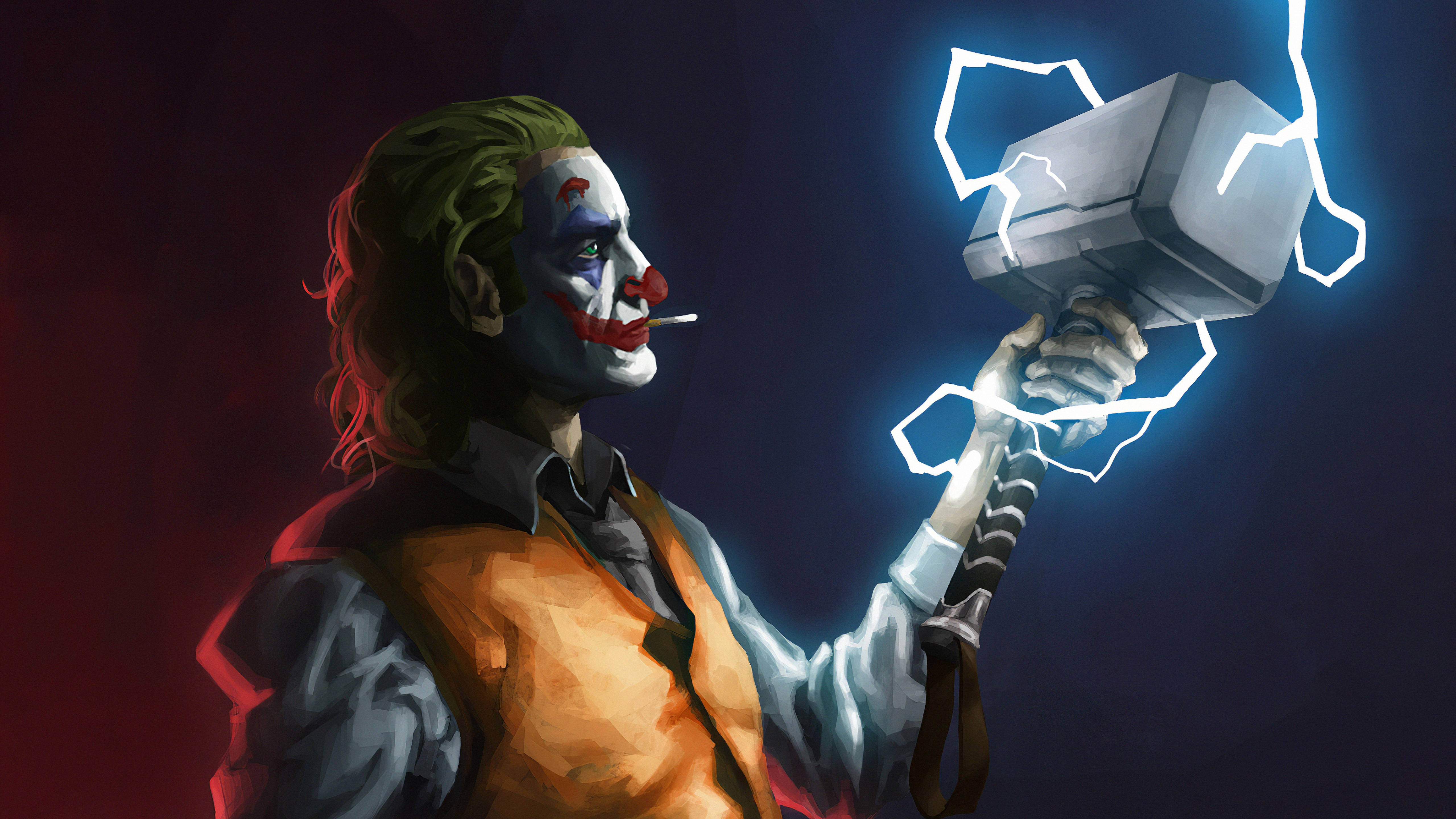 Sanaa ya Joker Akiwa na Nyundo ya Thor Picha ya Ukuta