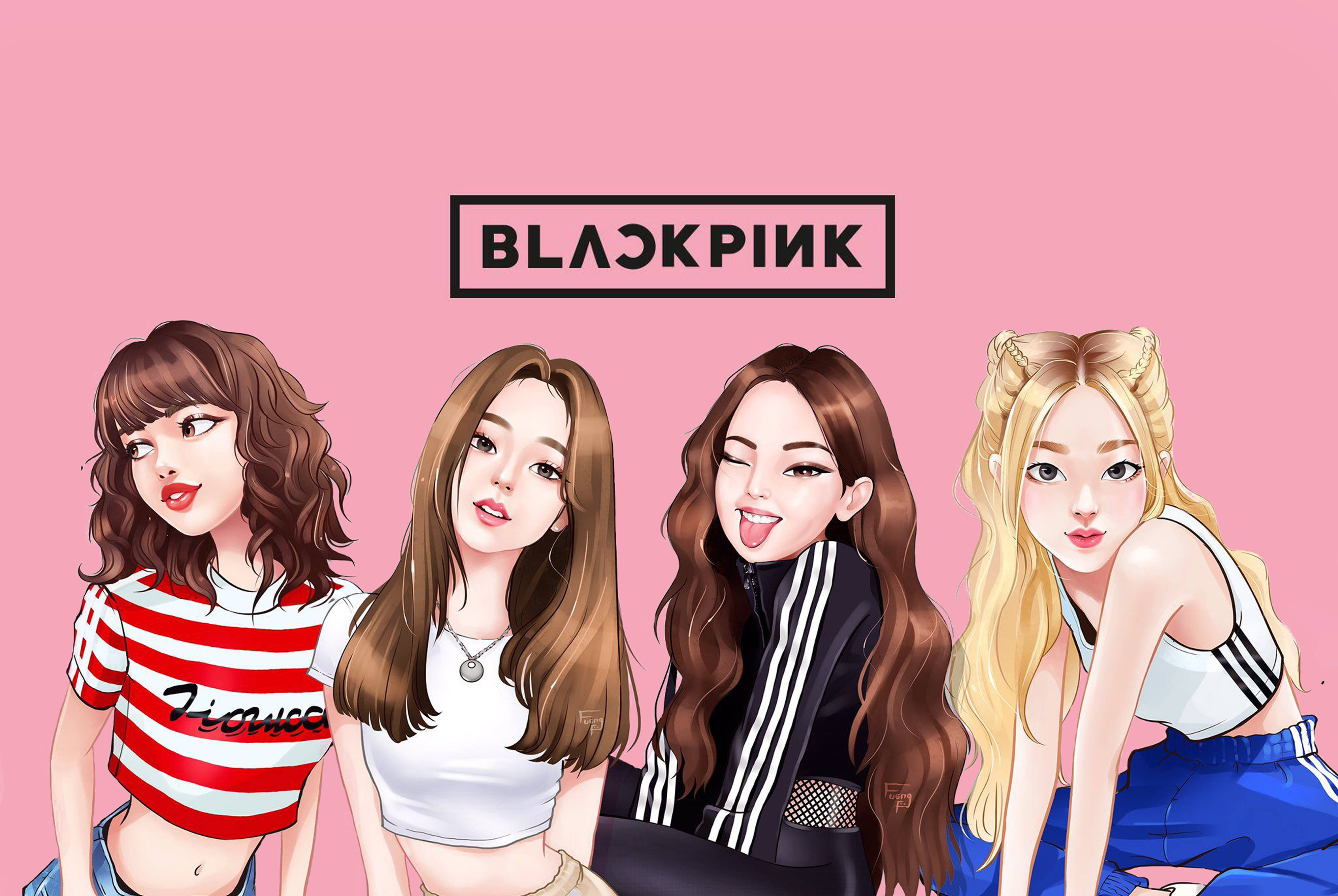 Sanaa ya Katuni ya Blackpink Maridadi Picha ya Ukuta