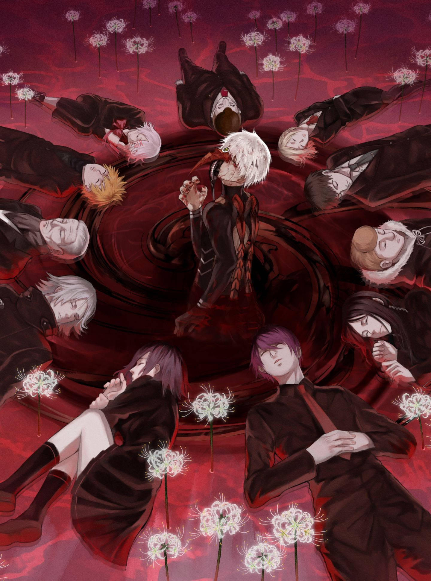 Sanaa ya Picha Nyekundu ya Wahusika wa Tokyo Ghoul Picha ya Ukuta