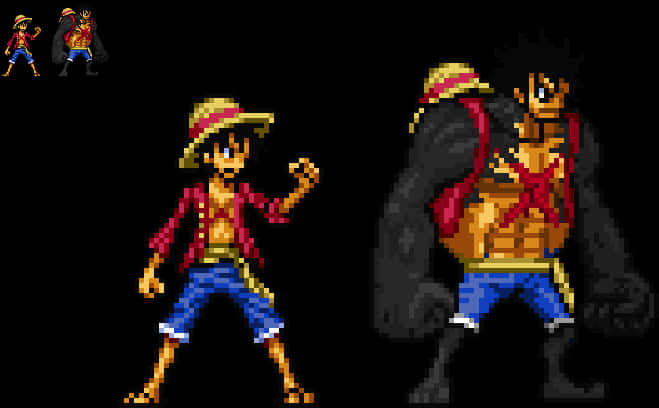 Sanaa ya Pixel Luffy na Mabadiliko ya Gear Nne Picha ya Ukuta