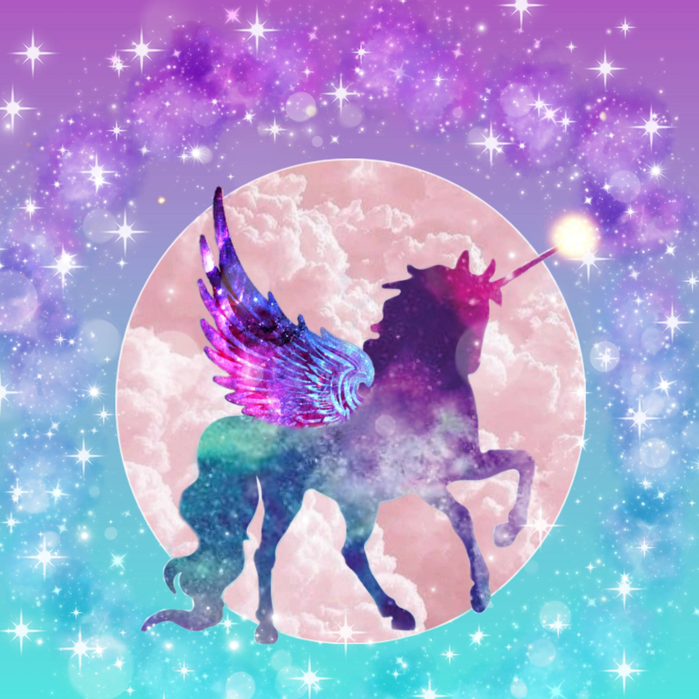 Sanaa ya Silhouette ya Nyota Pekee wa Unicorn Picha ya Ukuta