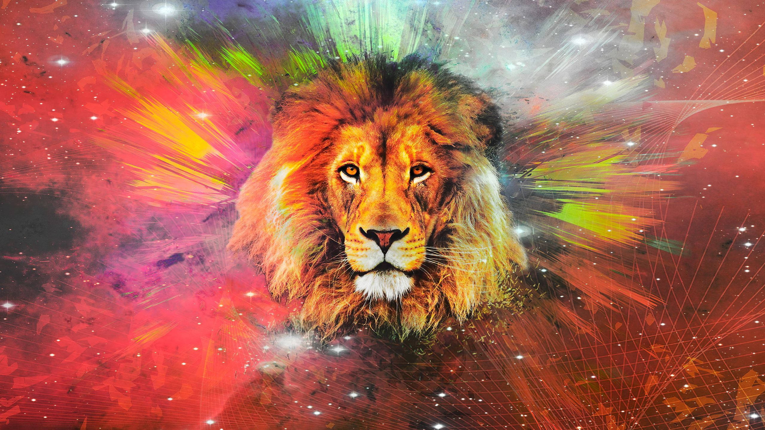 Sanaa ya Simba kwenye Galaxy ya Rangi ya Chungwa Picha ya Ukuta
