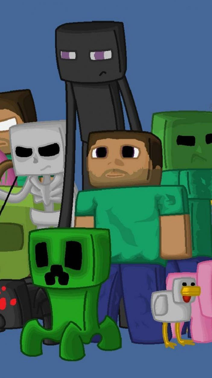 Sanaa ya Vekta Steve na Wanyama Wabaya Minecraft kwa iPhone Picha ya Ukuta