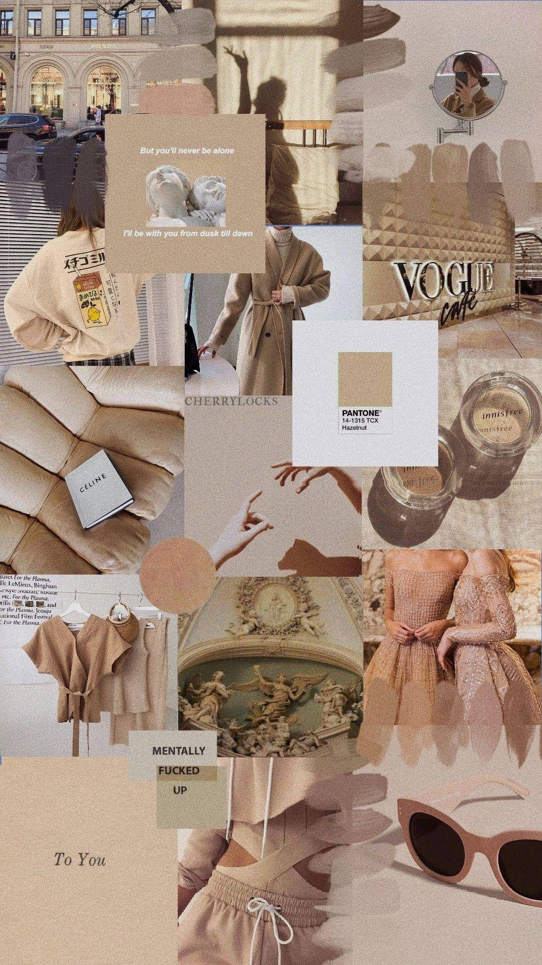 Sanaa ya Vogue Magazine yenye Rangi ya Beige na Brown Picha ya Ukuta