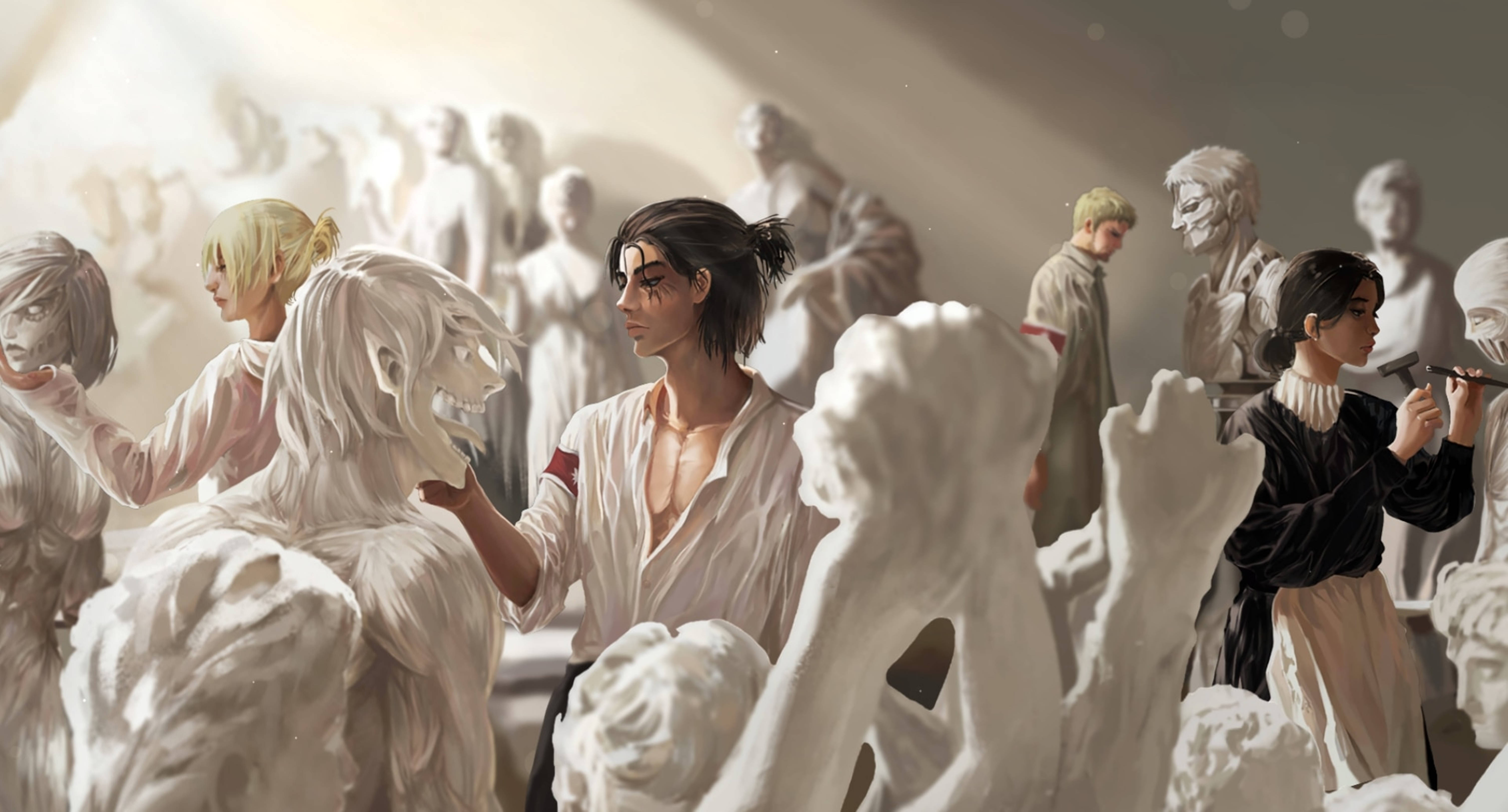 Sanamu ya Mawe ya Attack On Titan 4K Picha ya Ukuta
