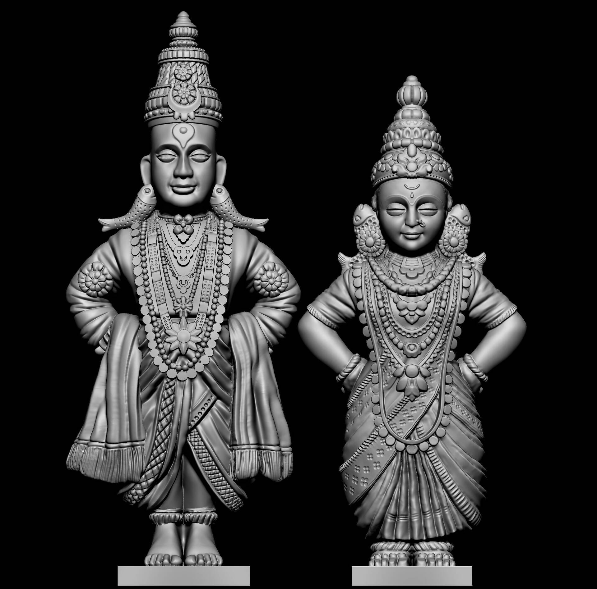 Sanamu za 3D za Vitthal Rukmini Picha ya Ukuta
