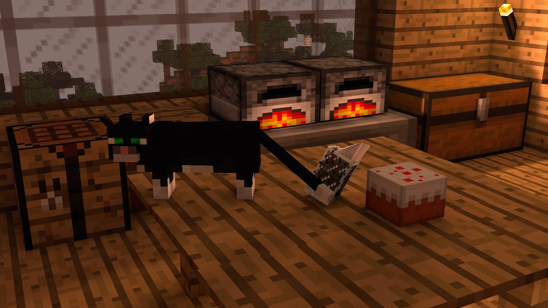 Sanduku za Paka Mweusi wa Minecraft Aesthetic Picha ya Ukuta