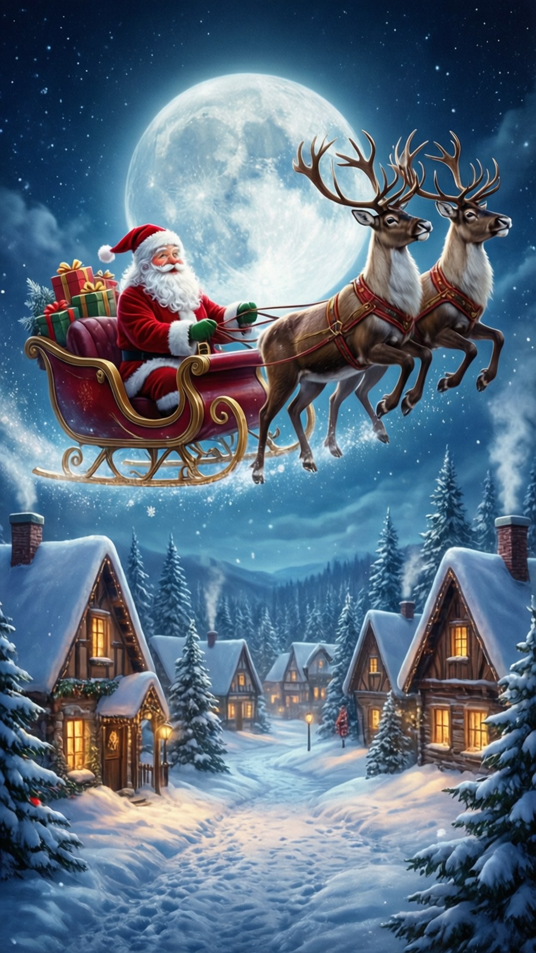 Santa Akipita Juu ya Kijiji Picha ya Ukuta