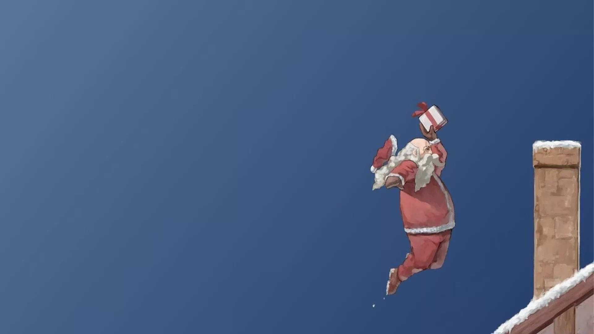 Santa Anayeelea Hewani Krismasi ya Kuchekesha Picha ya Ukuta