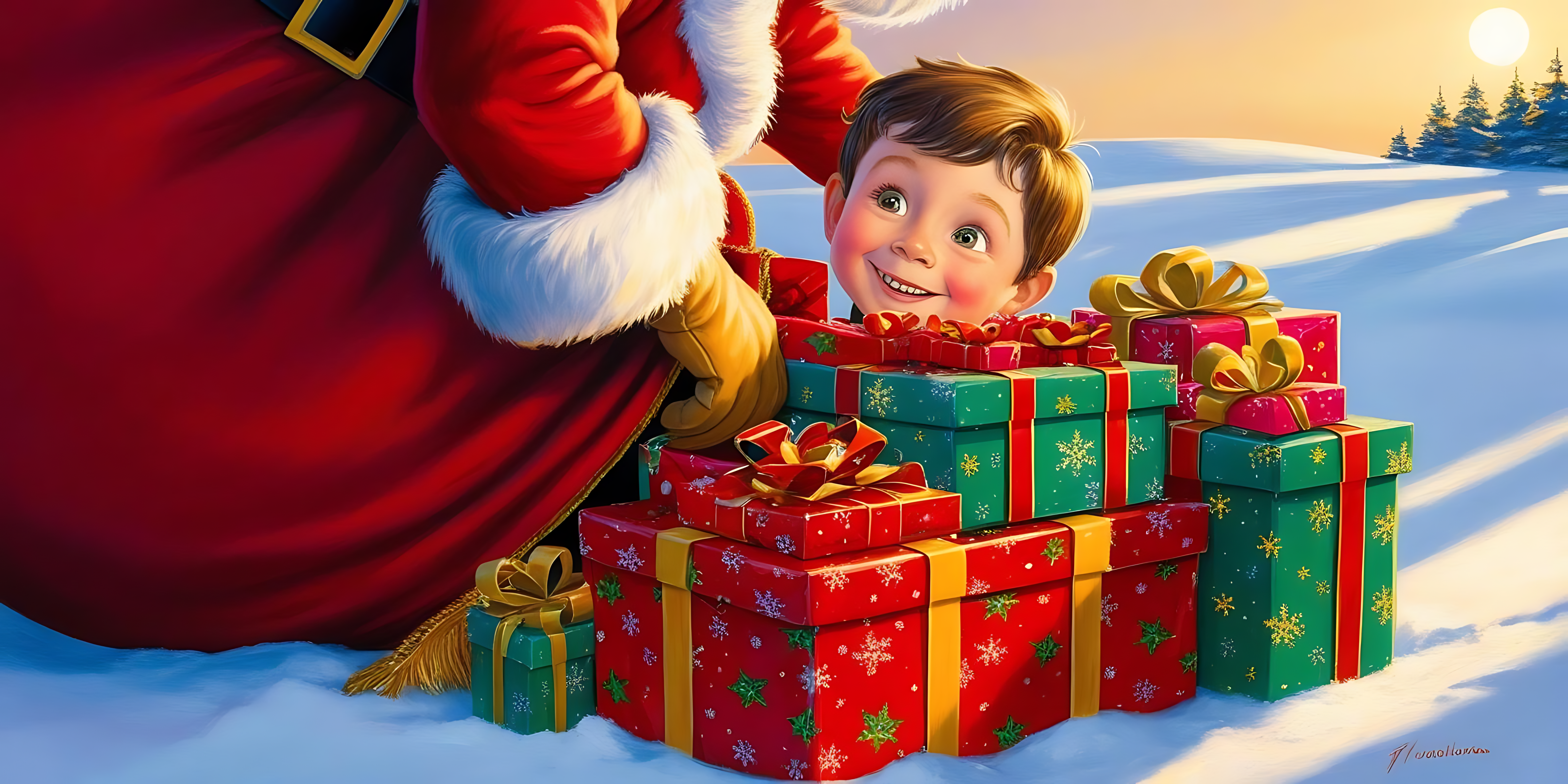 Santa Claus akitoa zawadi Picha ya Ukuta