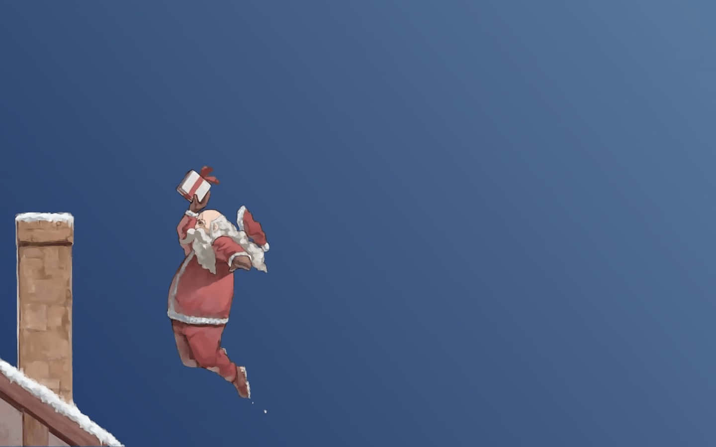Santa Claus na reindeer wakicheka juu ya paa lenye theluji Picha ya Ukuta