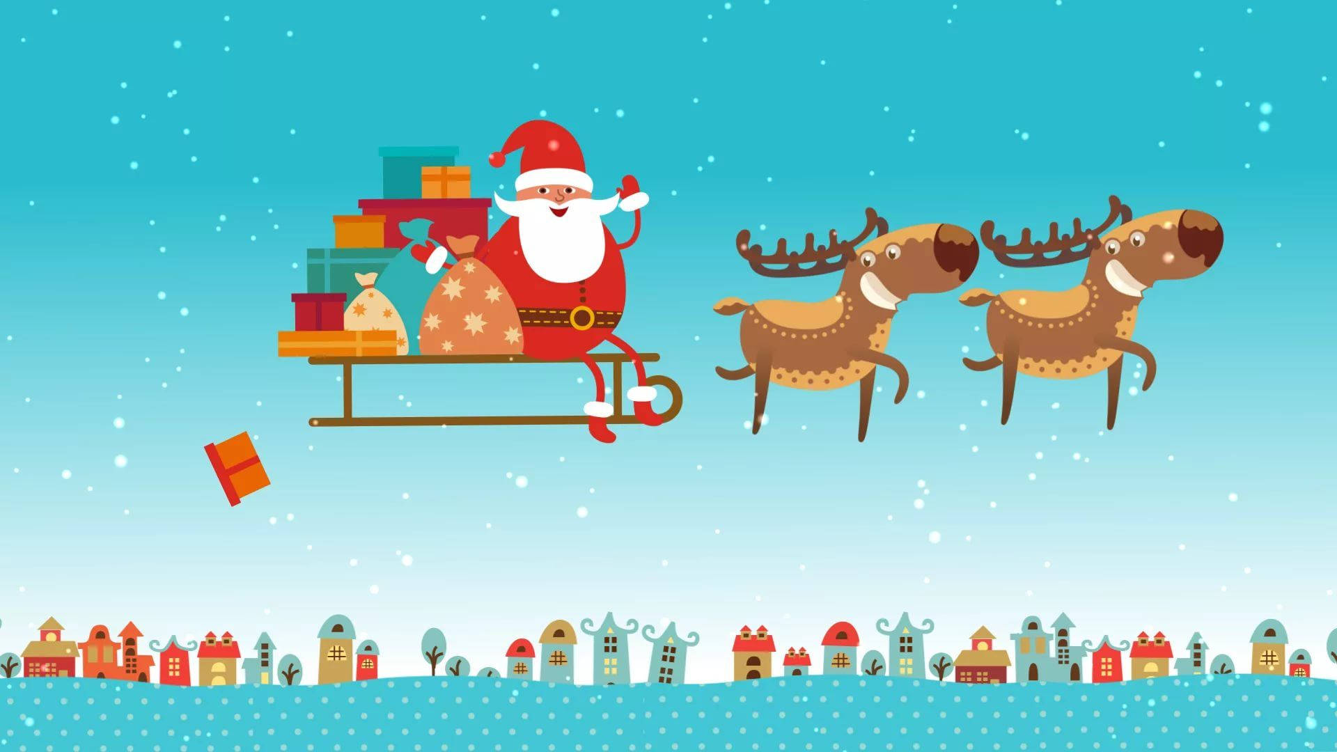 Santa Claus Reindeer Na Sleigh Krismasi Ya Kuchekesha Picha ya Ukuta