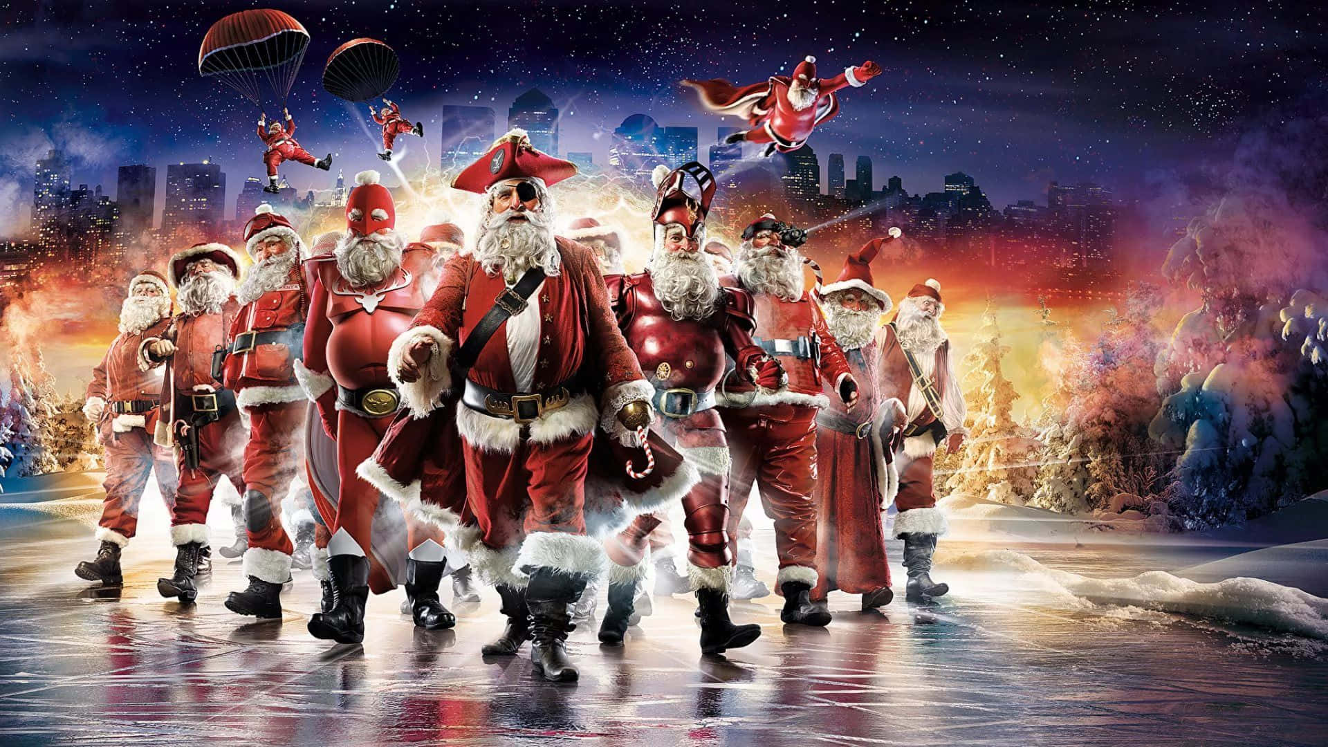 Santa Claus wa Ajabu anayowata reindeer siku ya theluji Picha ya Ukuta