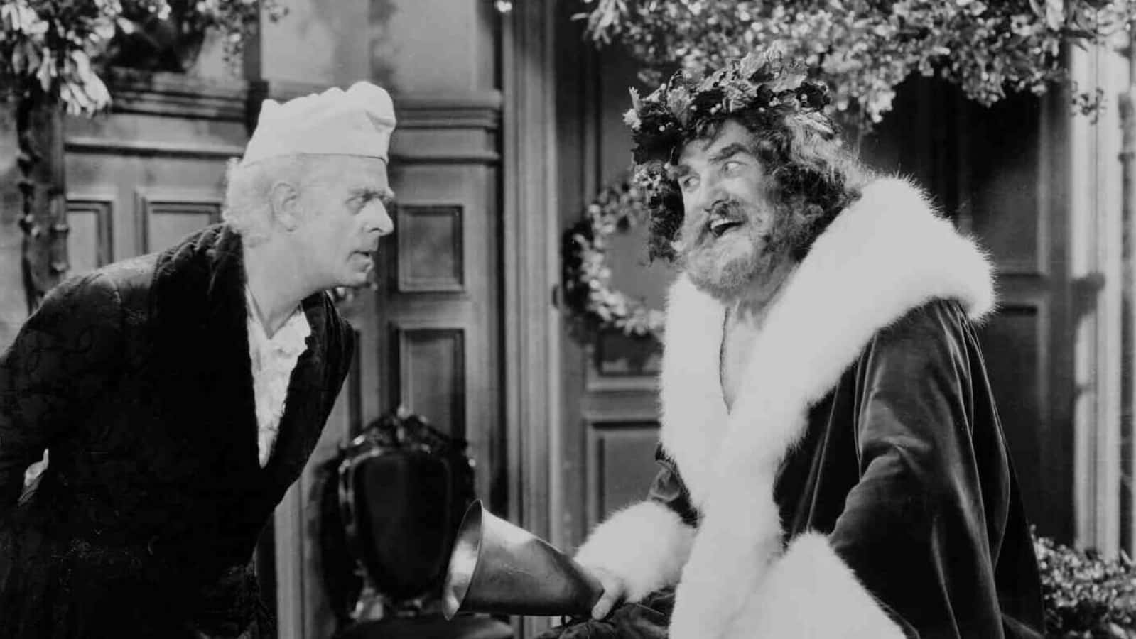 Santa Clause na Santa Claus katika sleigh ya Santa Claus Picha ya Ukuta