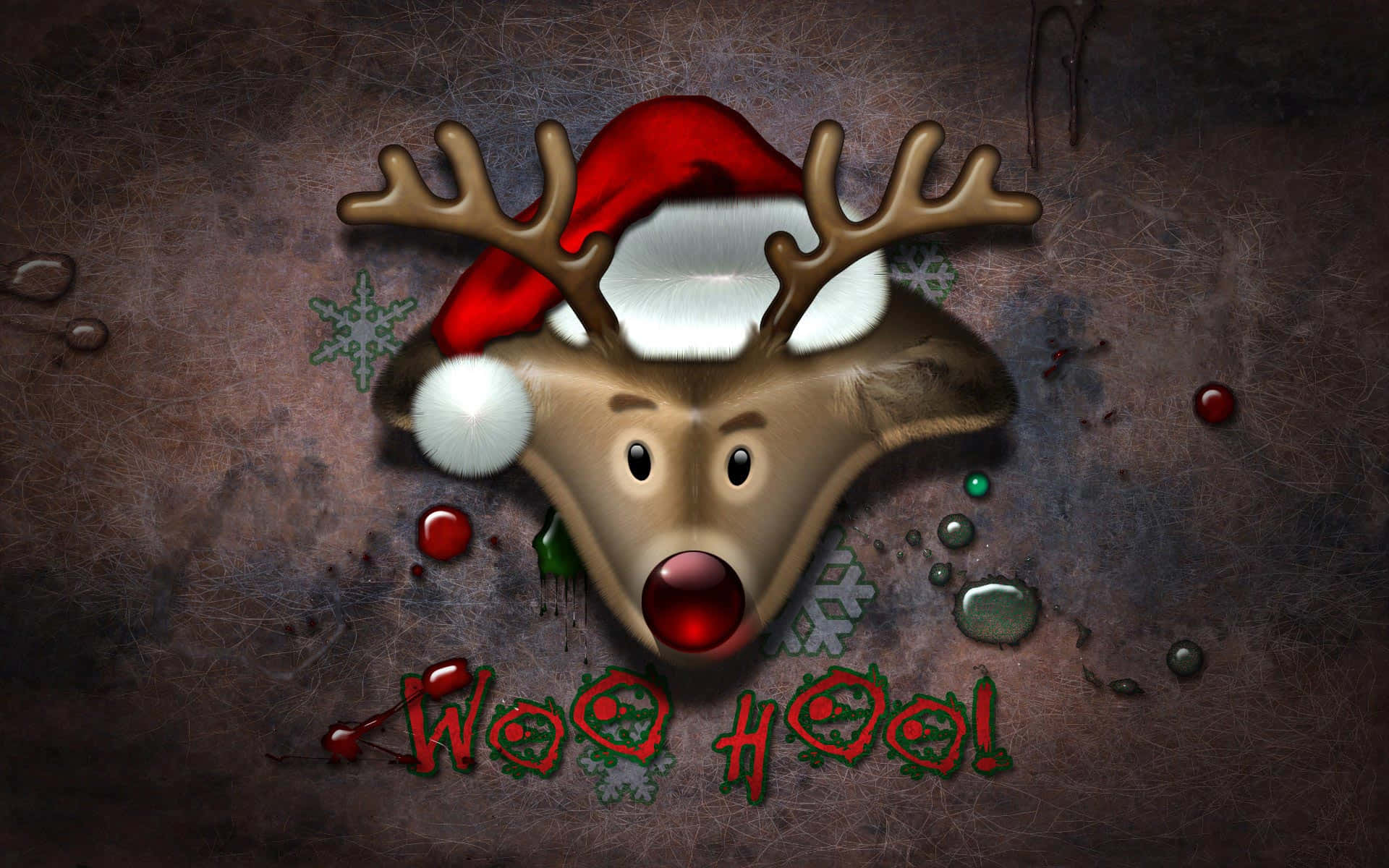 Santa Mcheshi na Kulungu Wakipiga Kofi Kwenye Krismasi Picha ya Ukuta