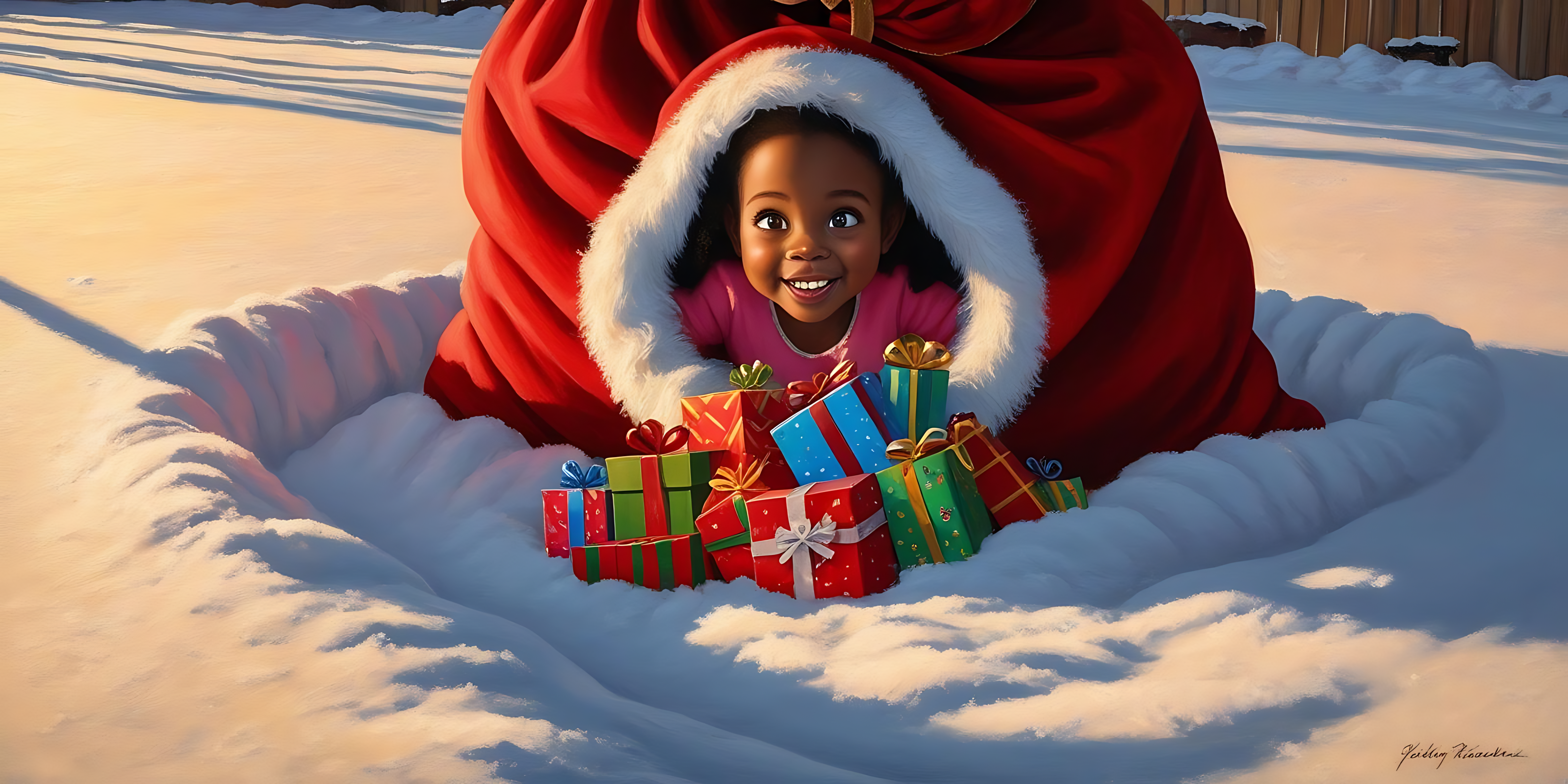 Santa na mtoto kwenye theluji Picha ya Ukuta