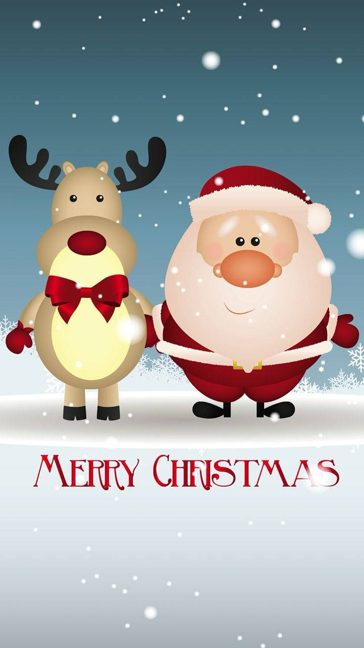 Santa na Reindeer Theluji ya Krismasi iPhone Picha ya Ukuta