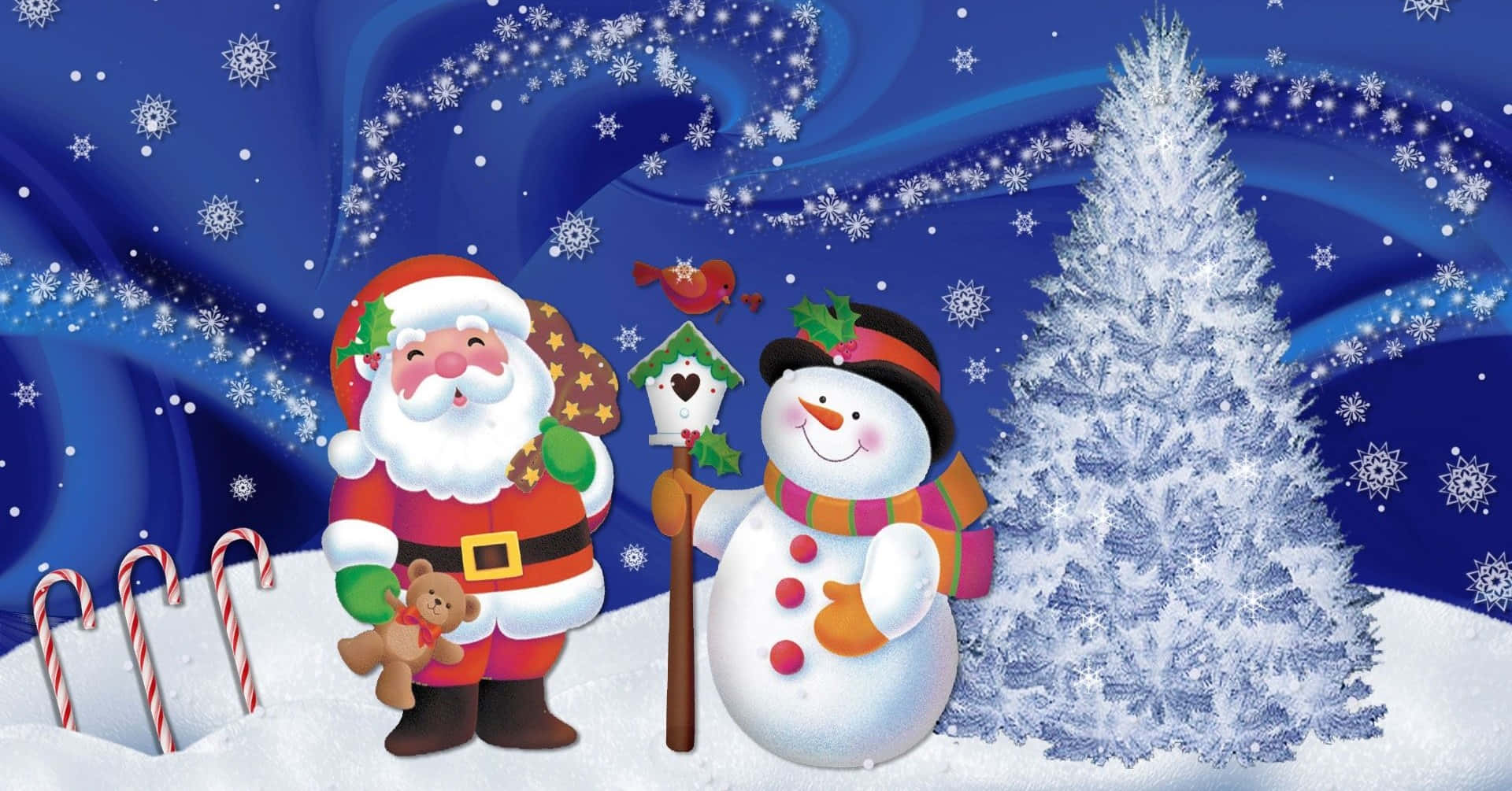 Santa wa Kuchekesha na Reindeer Katika Ajali ya Theluji Picha ya Ukuta