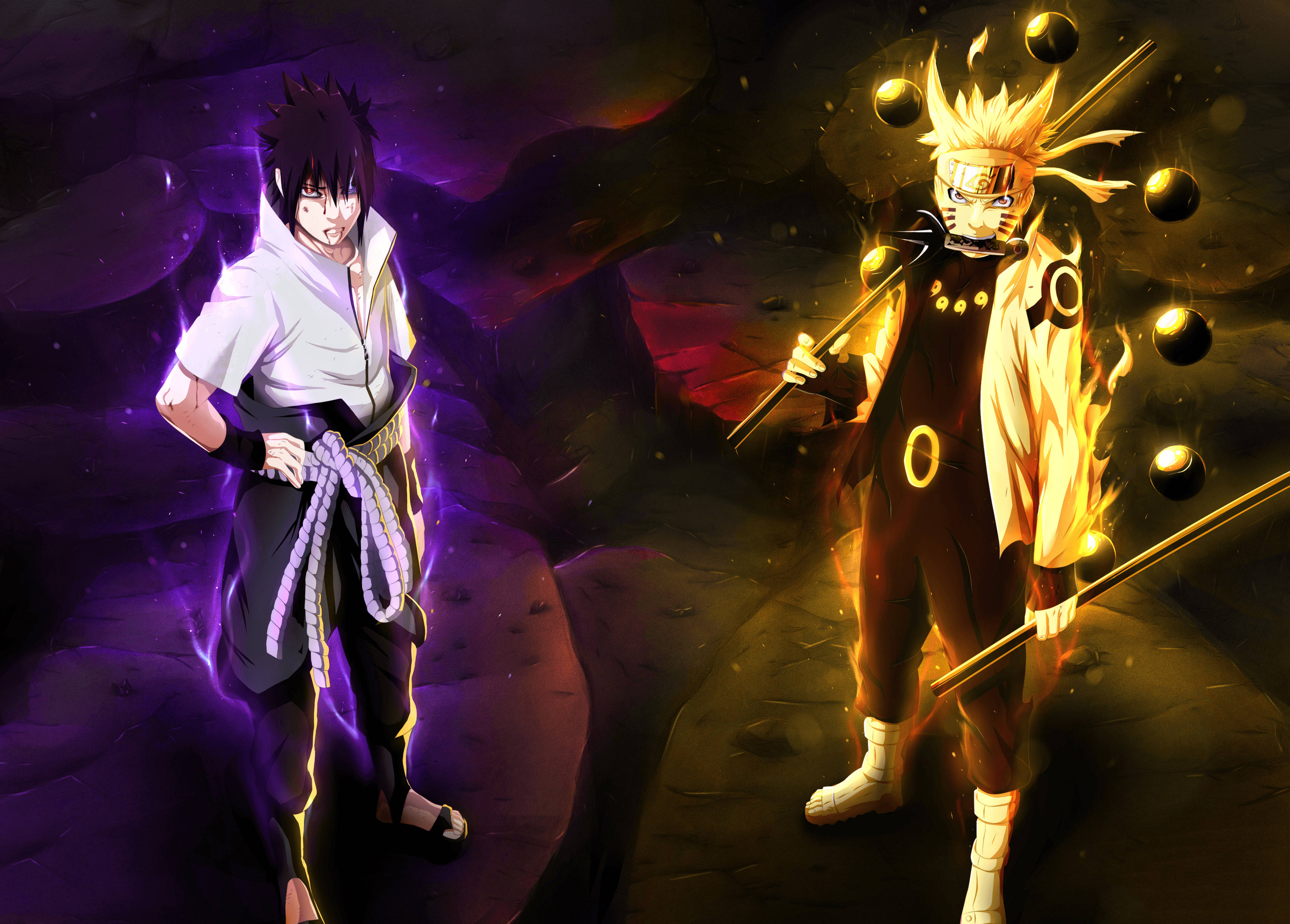 Sasuke na Naruto 4K Aura Picha ya Ukuta