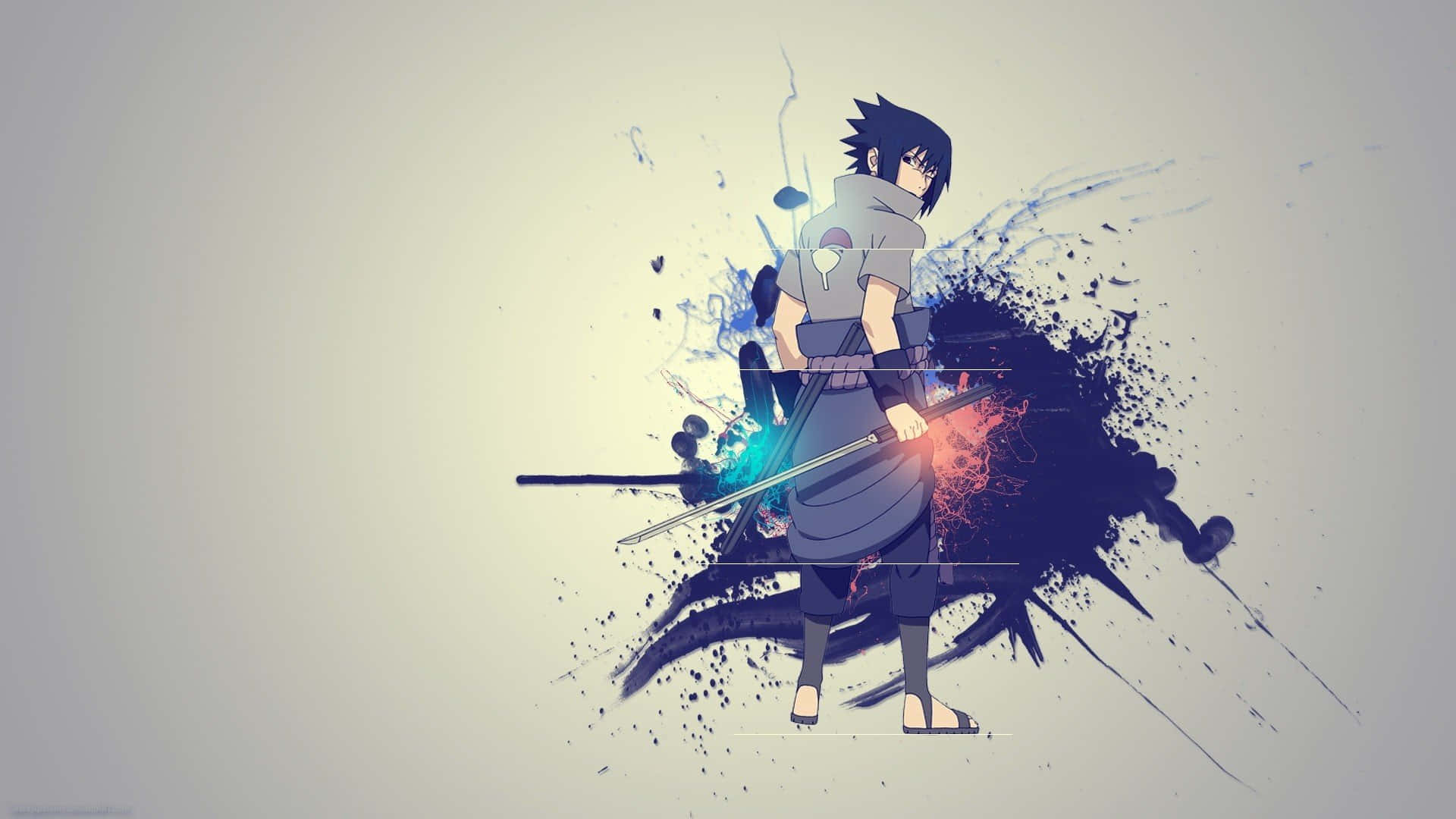 Sasuke Uchiha akiwa tayari kwa vita na Sharingan yake Picha ya Ukuta