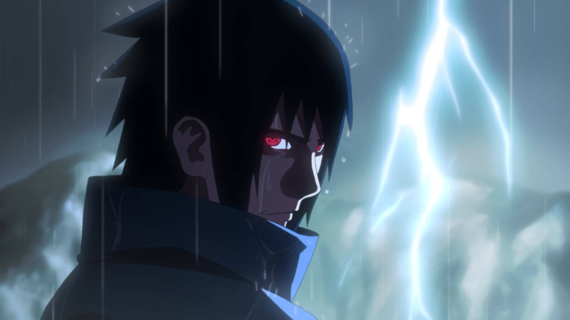 Sasuke Uchiha akiwa na Mangekyou Sharingan yake Picha ya Ukuta