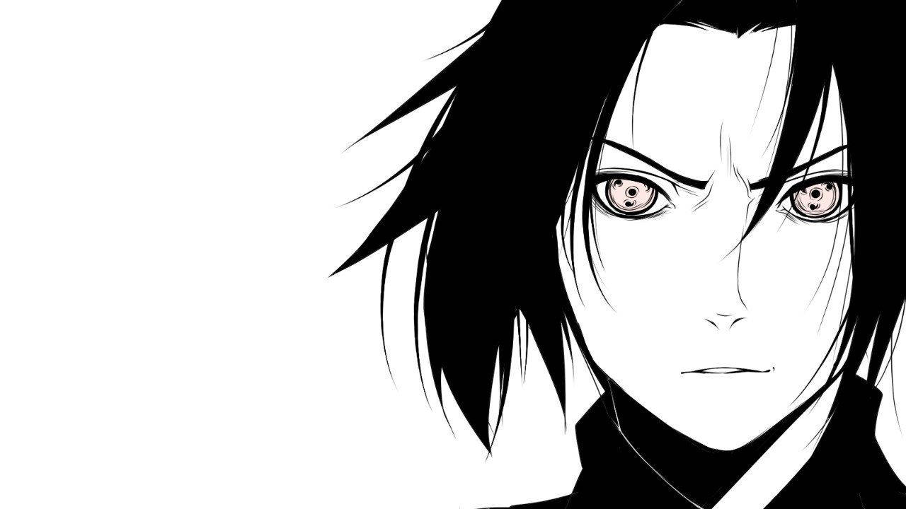Sasuke Uchiha katika sura yake nyeusi na nyeupe Picha ya Ukuta