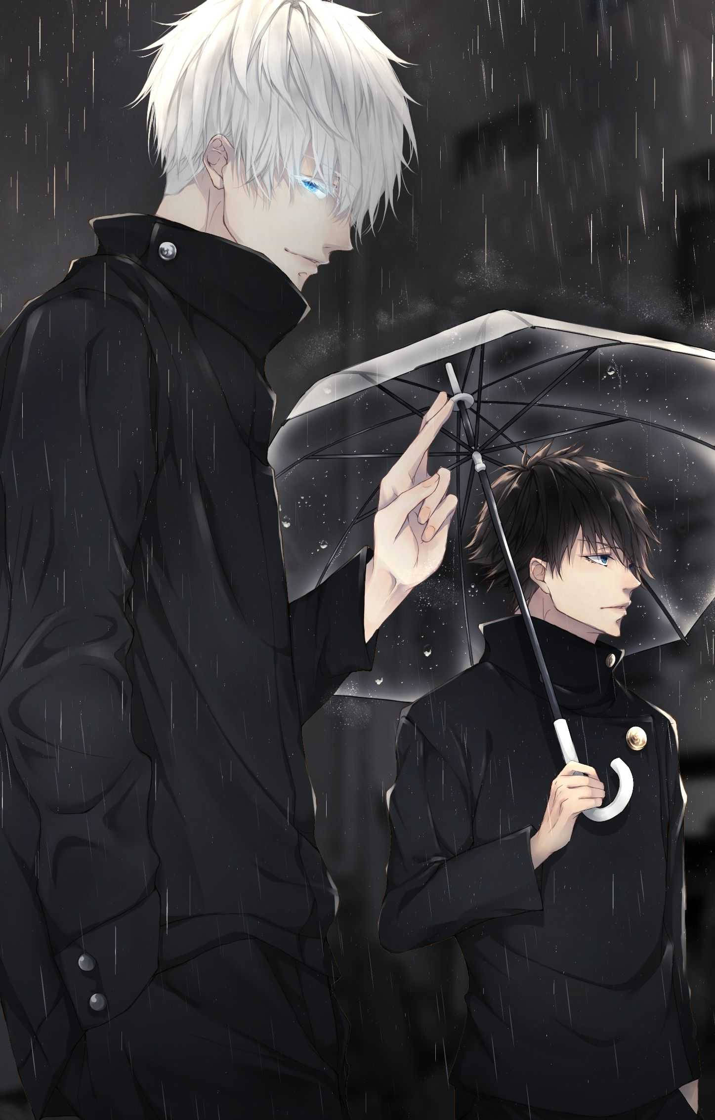 Satoru Na Megumi Jujutsu Kwenye Simu Mweusi Mvua Picha ya Ukuta
