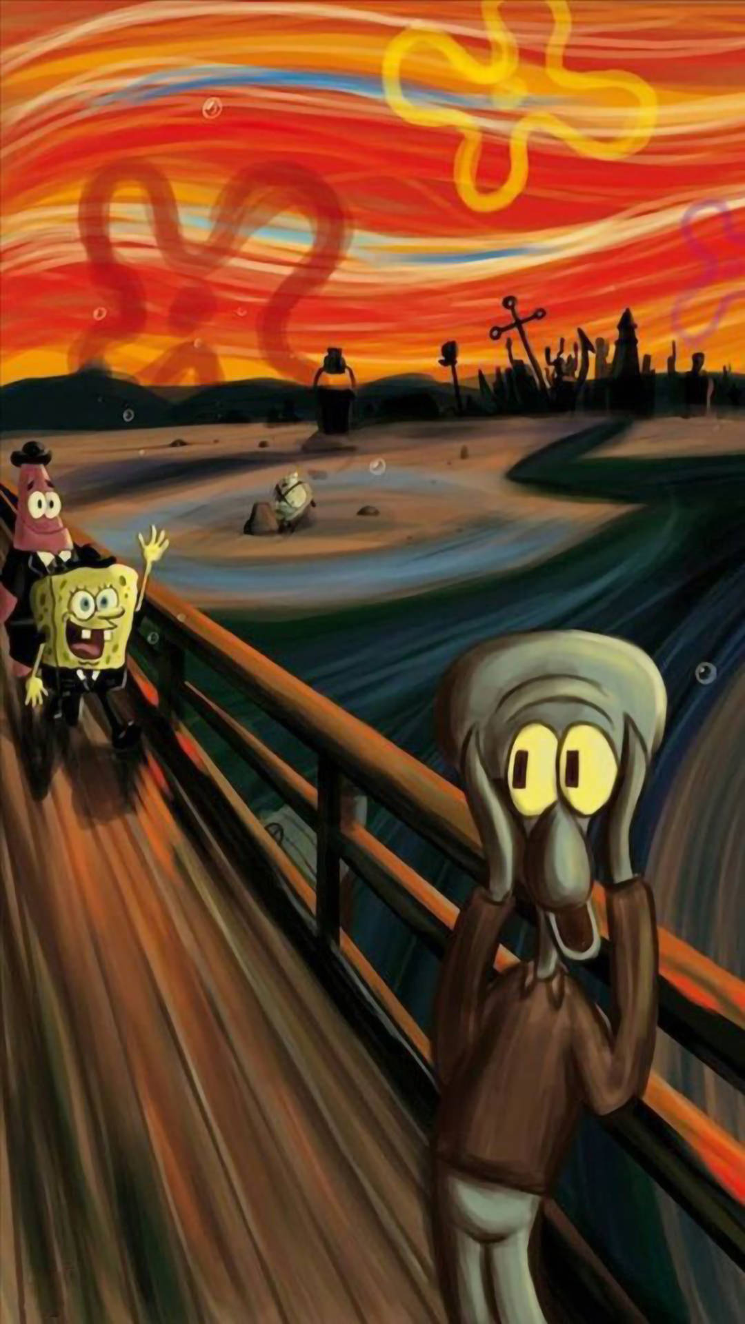 Sauti ya Kicheko ya Squidward yenye Mandhari ya Kisanaa Picha ya Ukuta
