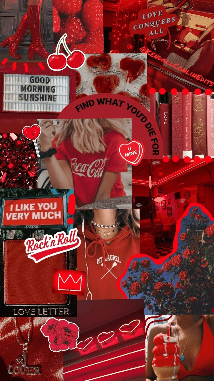 Scrapbook Mrembo Mwekundu wa Aesthetic iPhone Picha ya Ukuta