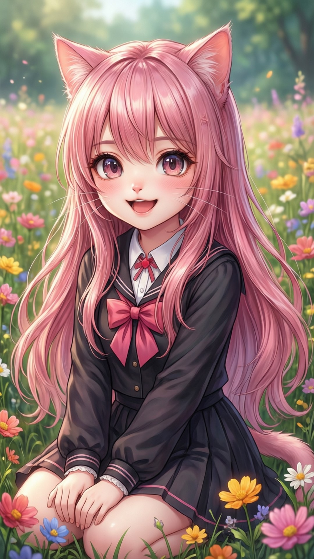 Shamba la Nekomimi la Pink Picha ya Ukuta