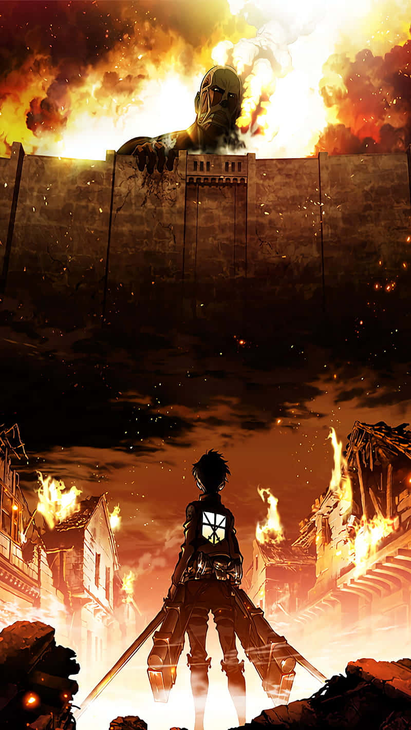 Shambaa la Mji Unaowaka na Jitu katika Attack On Titan Picha ya Ukuta