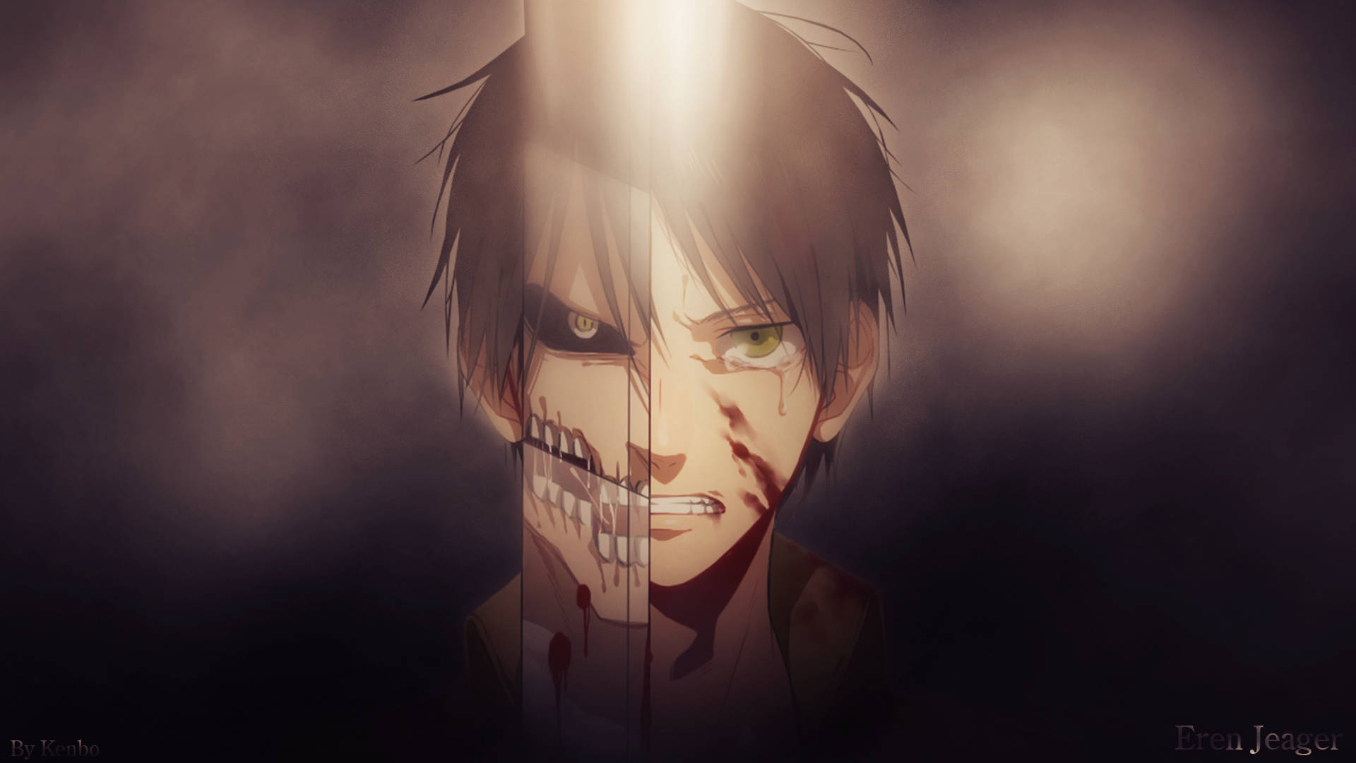 Shambulio la Titan Eren Titan Mwenye Uso Unavuja Damu Picha ya Ukuta