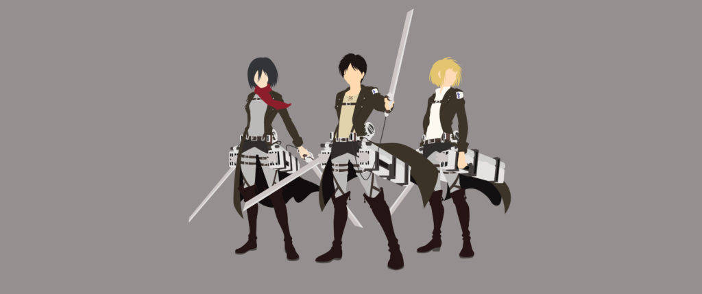 Shambulio la Wajitu Watu Watatu Anime Rahisi Picha ya Ukuta