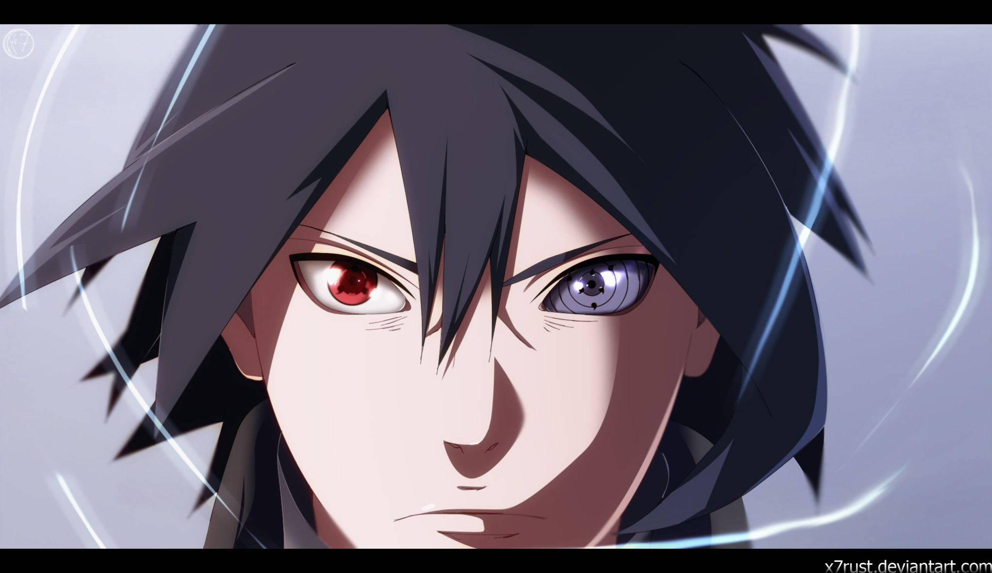 Sharingan na Rinnegan za Sasuke zimeunganishwa Picha ya Ukuta