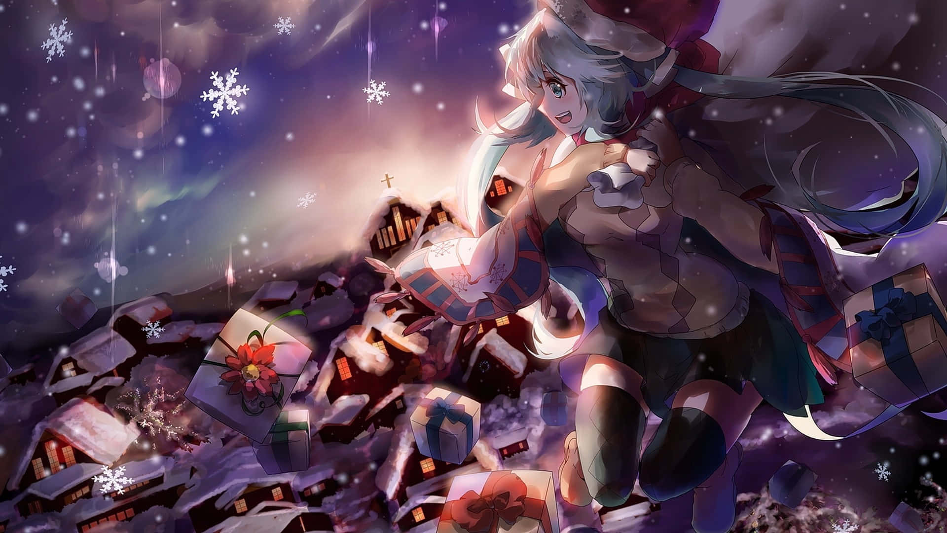 Sherehe Krismasi na Anime ya Krismasi Picha ya Ukuta