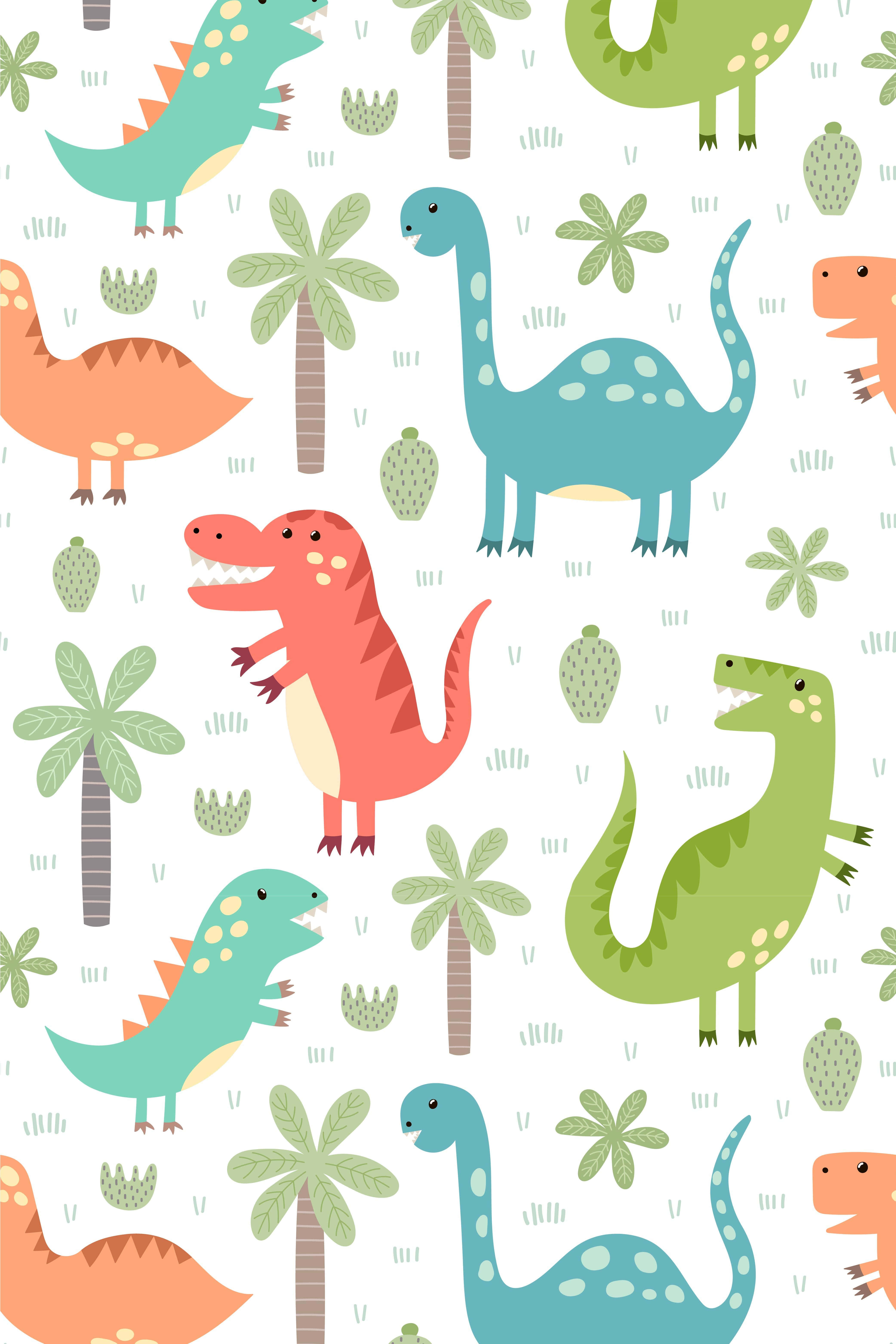 Sherehe ya Kupendeza ya Dinosau katika Jangla Picha ya Ukuta