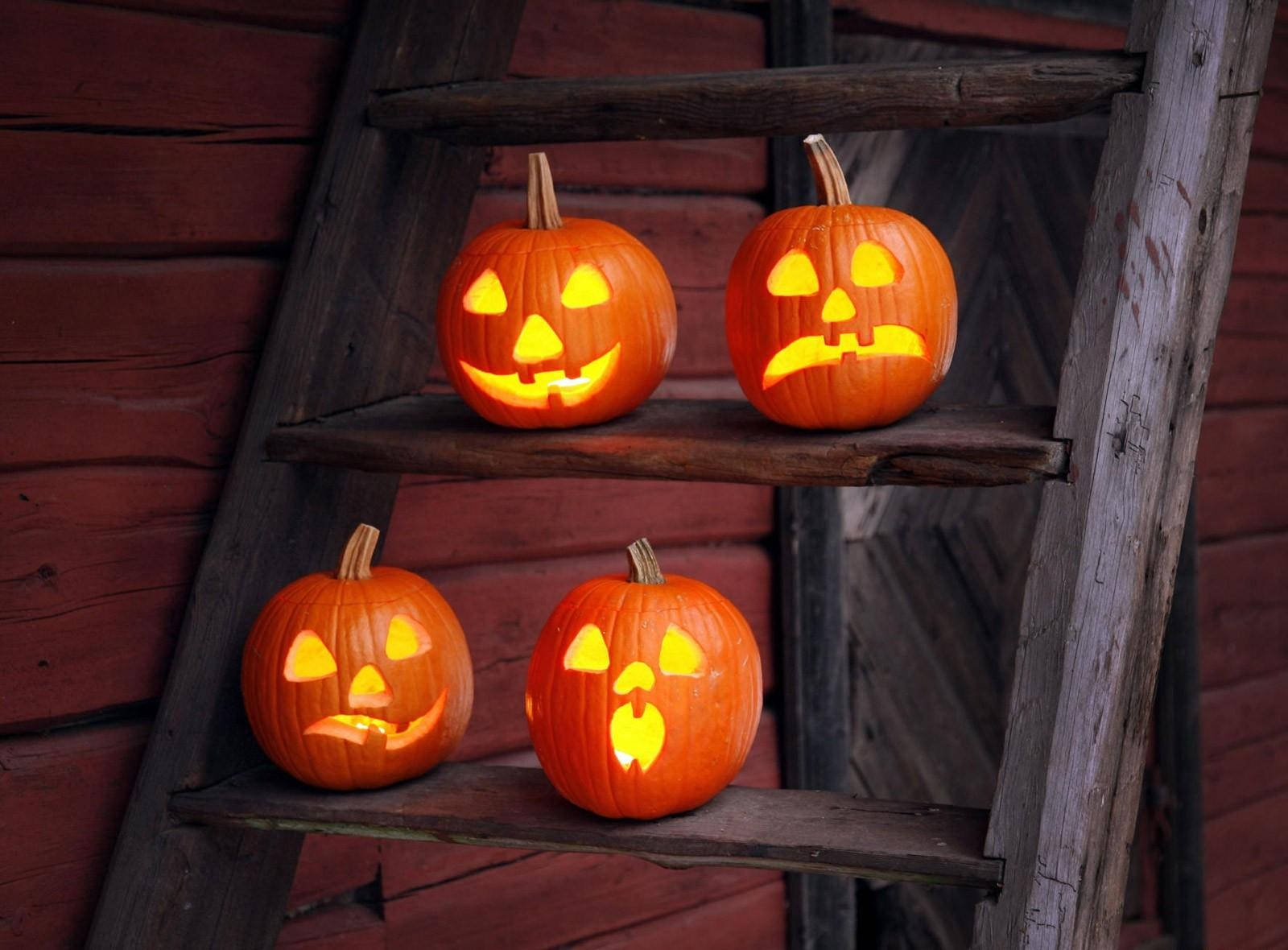 Sherehekea Halloween kwa Maboga ya Kufurahisha na ya Kuchekesha Picha ya Ukuta
