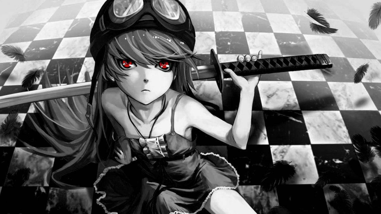 Shinobu Oshino Msichana wa Anime Akiwa na Upanga Picha ya Ukuta