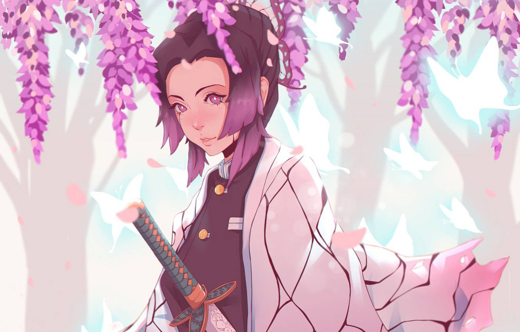 Shinobu ya Pink Aesthetic Anime Picha ya Ukuta