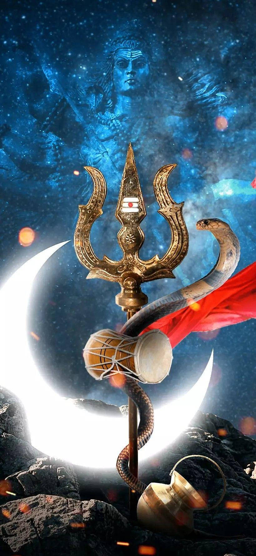 Shiva iPhone Trishula With Moon Picha ya Ukuta