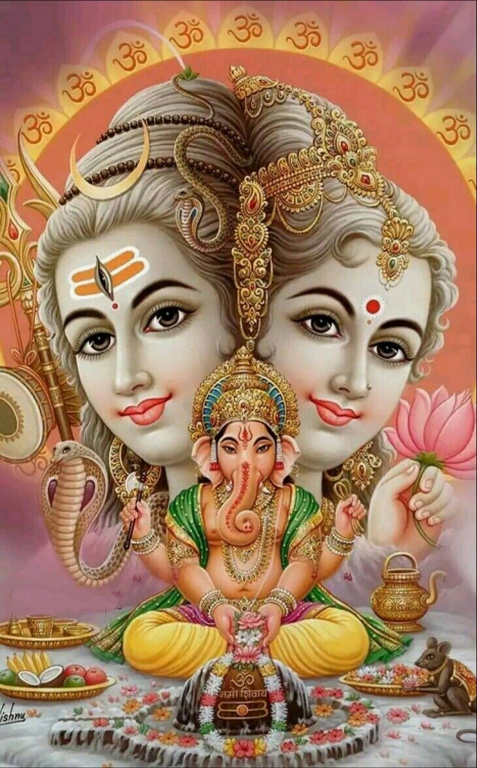 Shiva Parvati Mkuu Mkuu na Ganesha Picha ya Ukuta