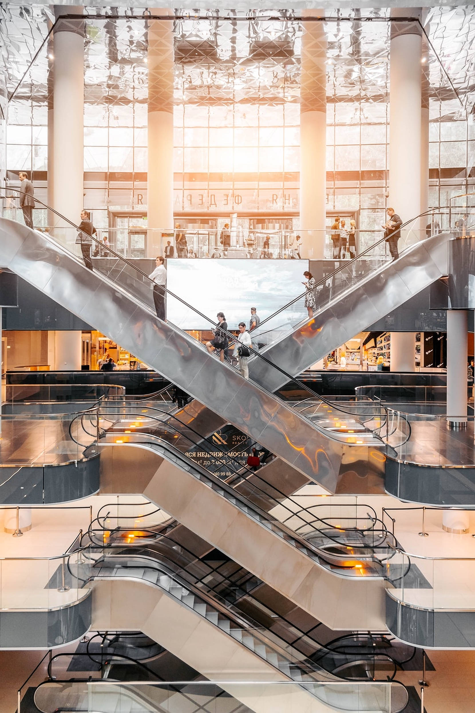 Shopping Mall Metal Escalators Picha ya Ukuta