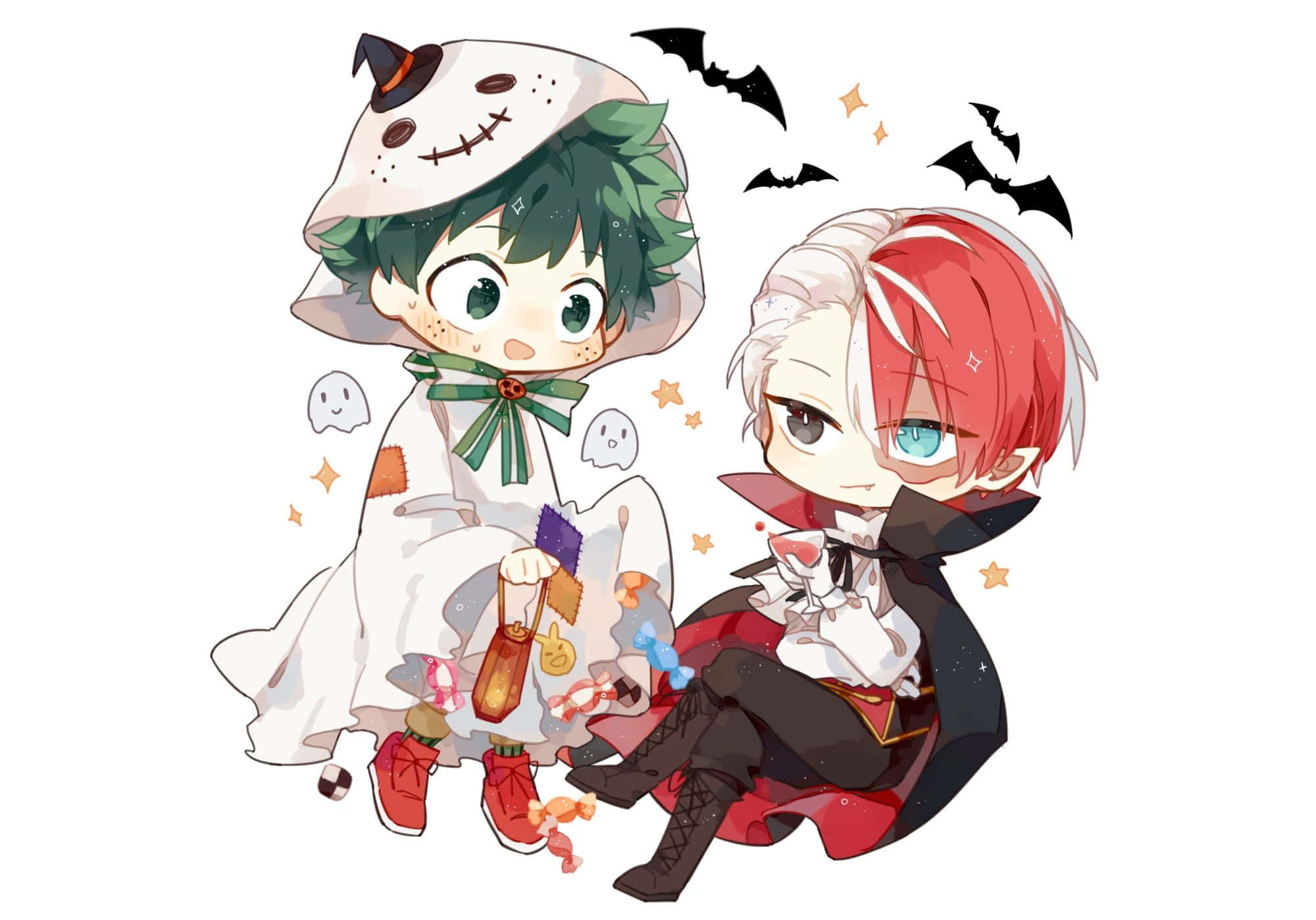 Shoto Todoroki na Izuku Midoriya My Hero Academia Halloween Picha ya Ukuta