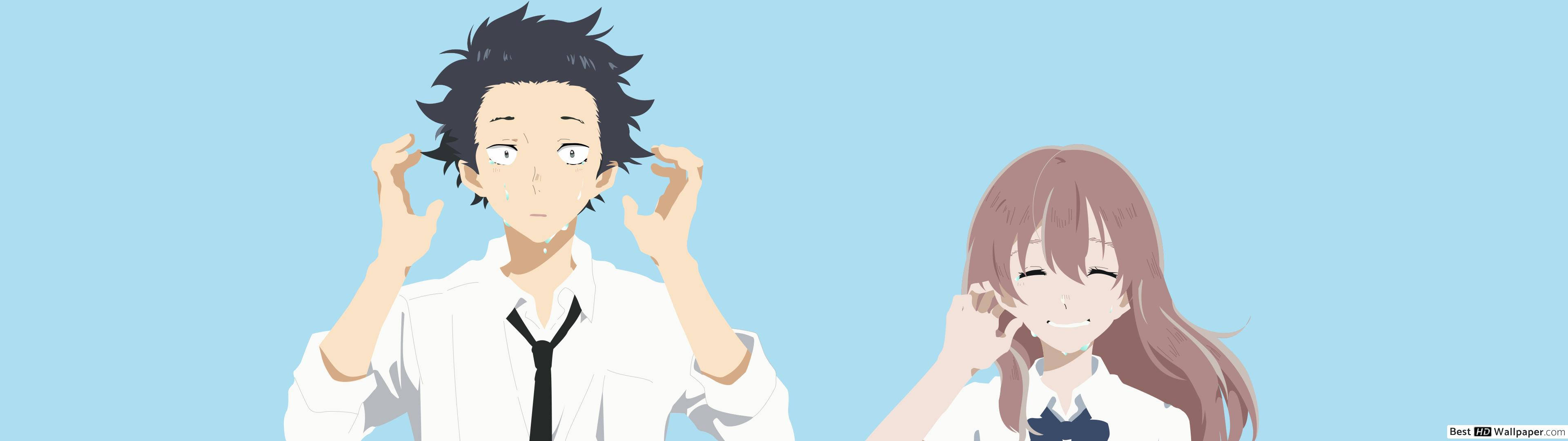 Shouko Nishimiya na Shoya Ishida katika A Silent Voice. Picha ya Ukuta