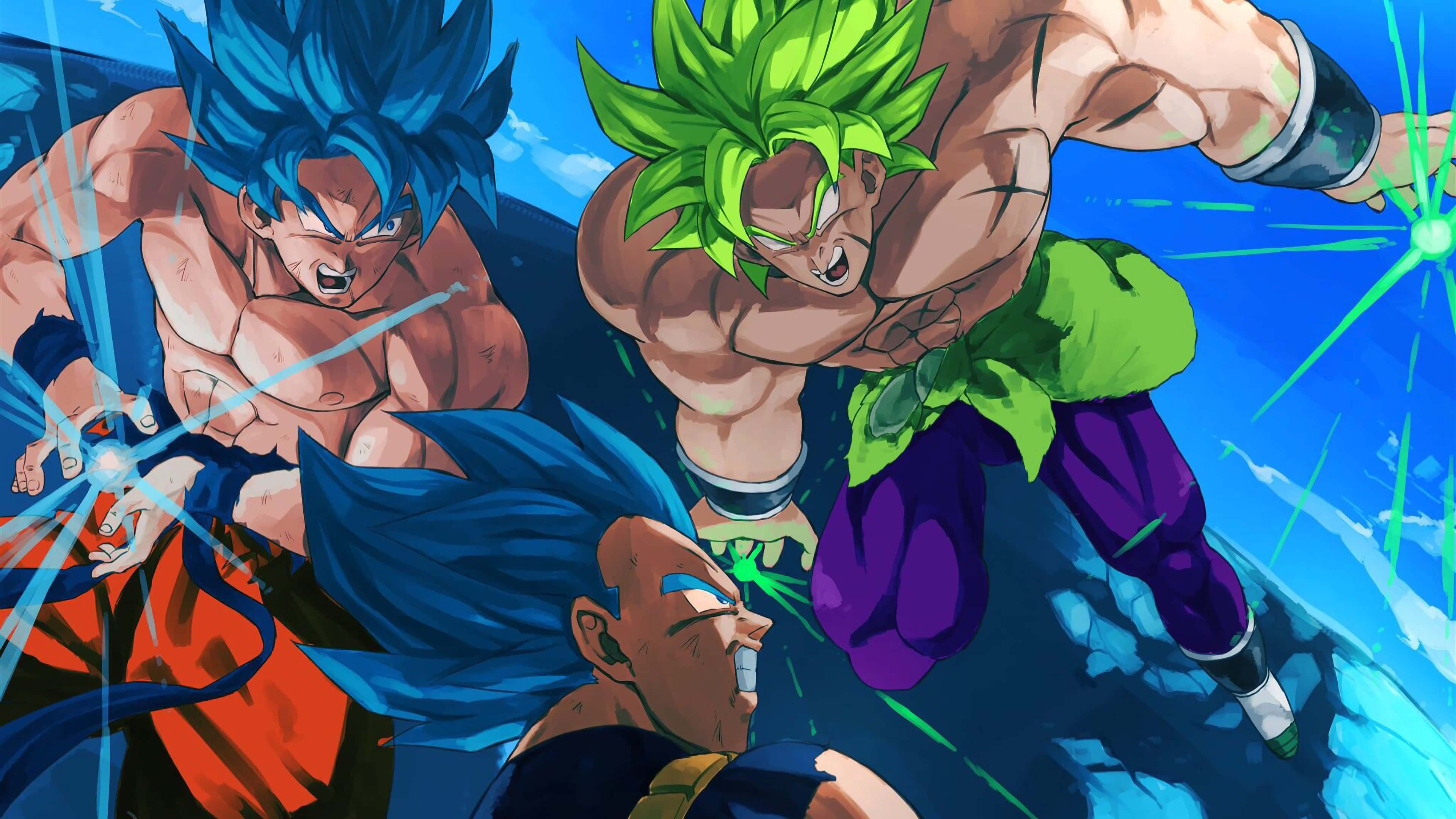 Shujaa Super Saiyan God Broly anasimama kwa ushindi. Picha ya Ukuta