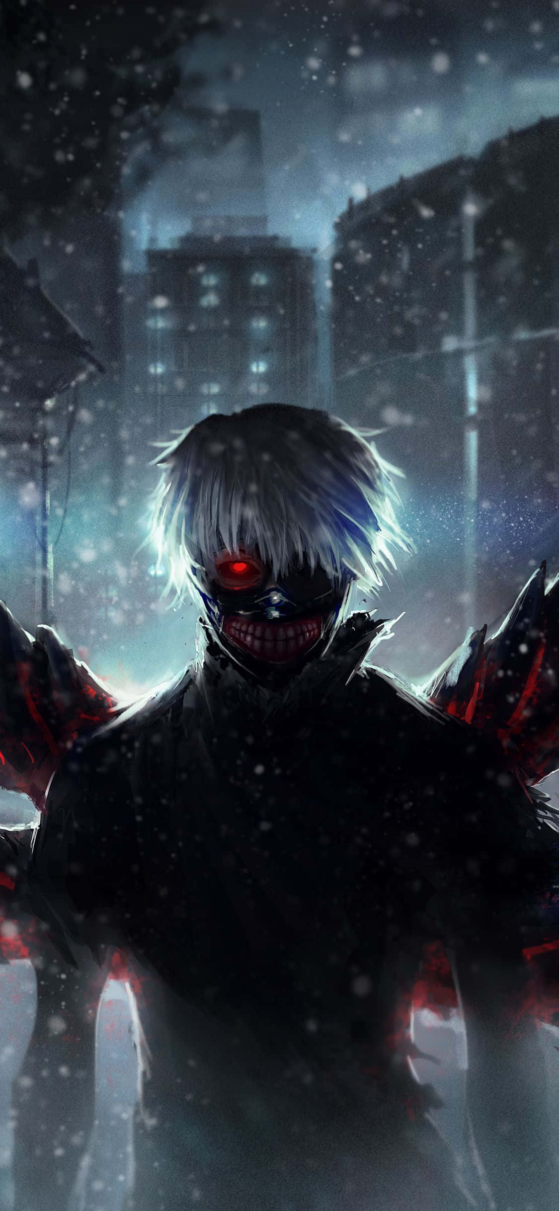 Anime ya Tokyo Ghoul Kaneki Ken Mwenye Moto wa Glowing Picha ya Ukuta