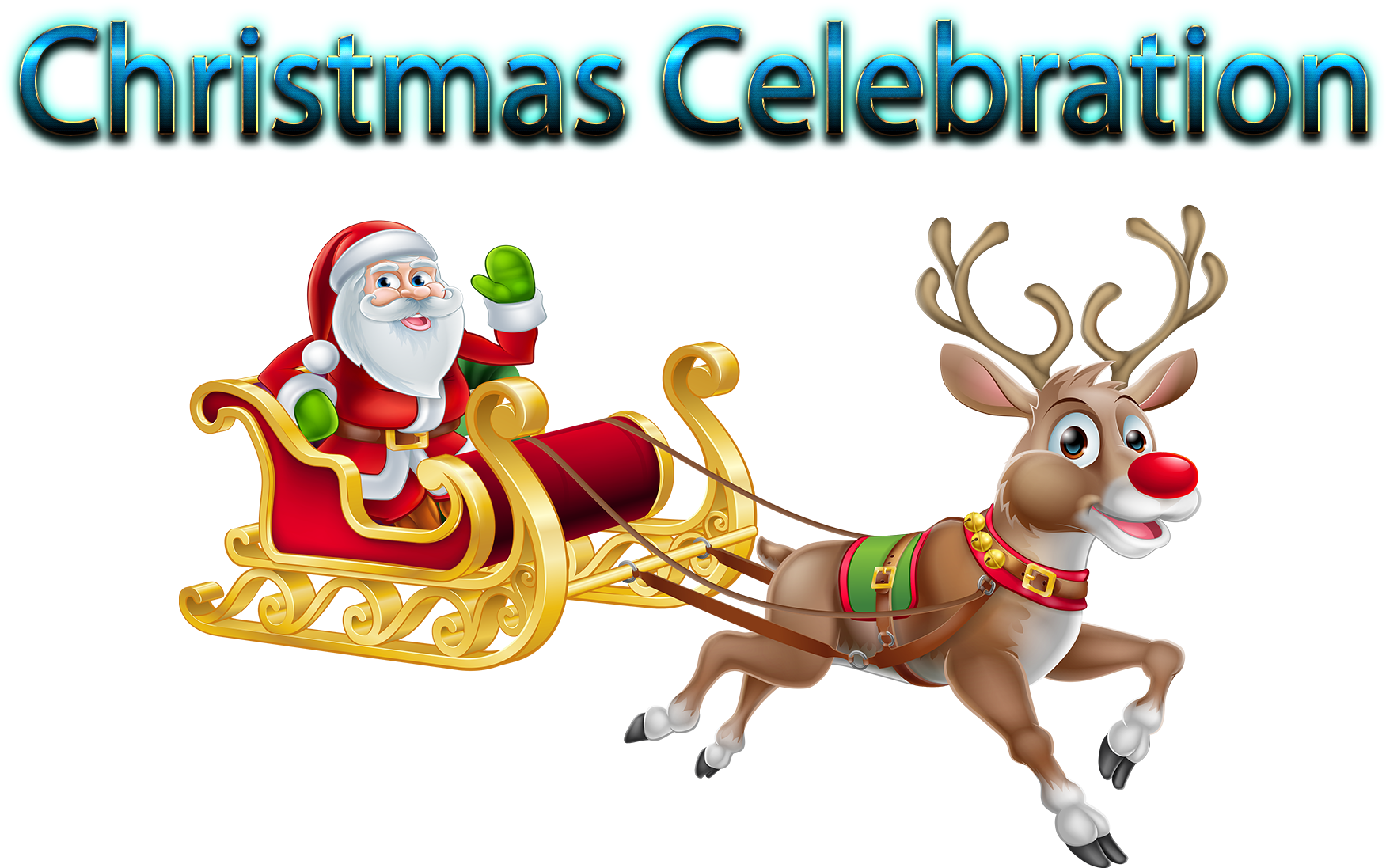 Sikukuu ya Krismasi ya Santa Claus na Kulungu kwenye Mkokoteni Picha ya Ukuta