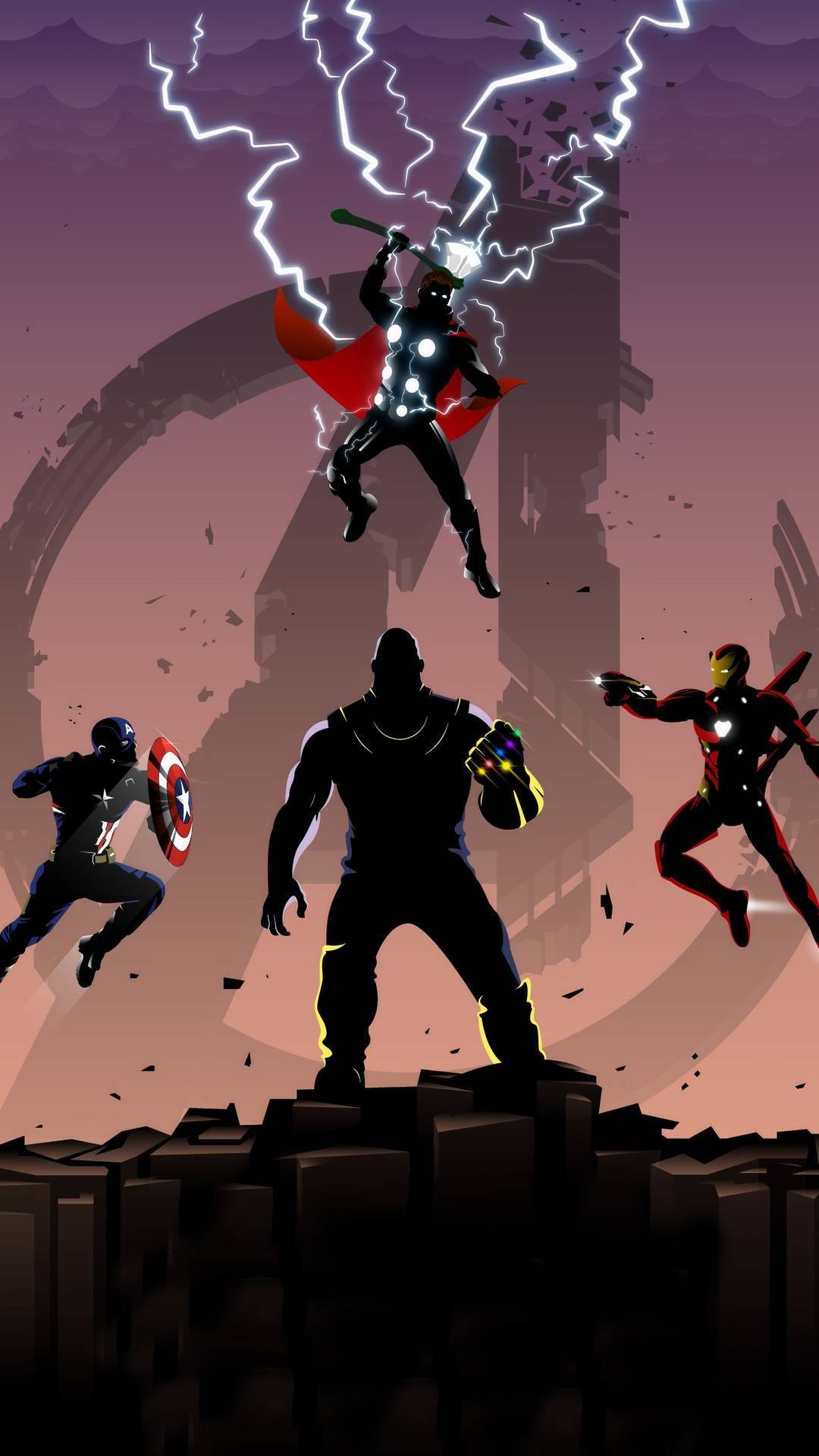 Silhouette Bora ya Avengers na Thanos Picha ya Ukuta