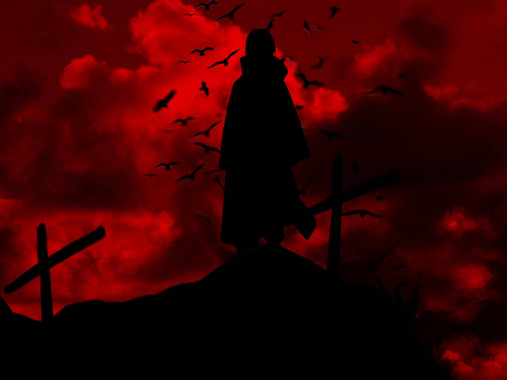 Silhouette Nyekundu ya Anime Picha ya Ukuta