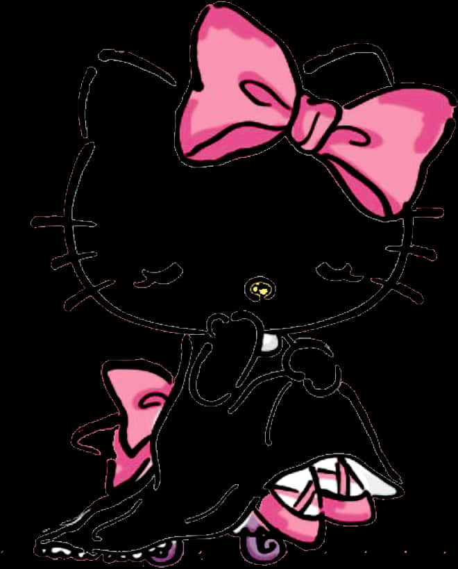 Silhouette Nyeusi ya Hello Kitty yenye Upinde wa Pinki Picha ya Ukuta